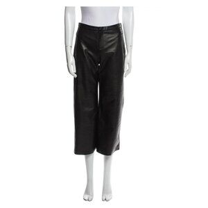 Catherine Quin Wide Leg Cropped Black Leather Pants
